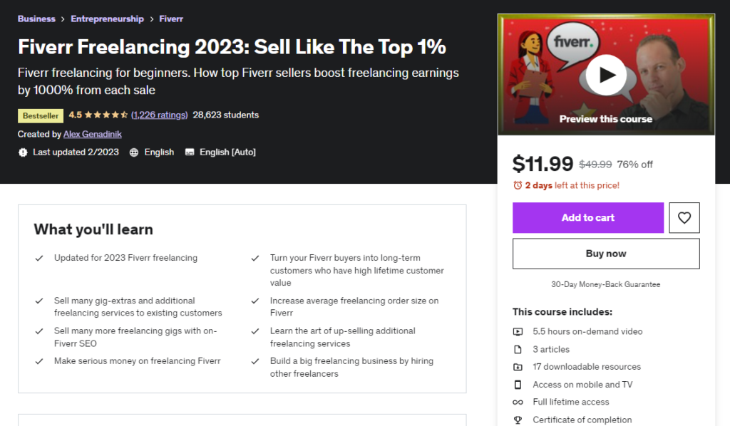 Fiverr Freelancing 2023: Sell Like The Top 1%: Udemy