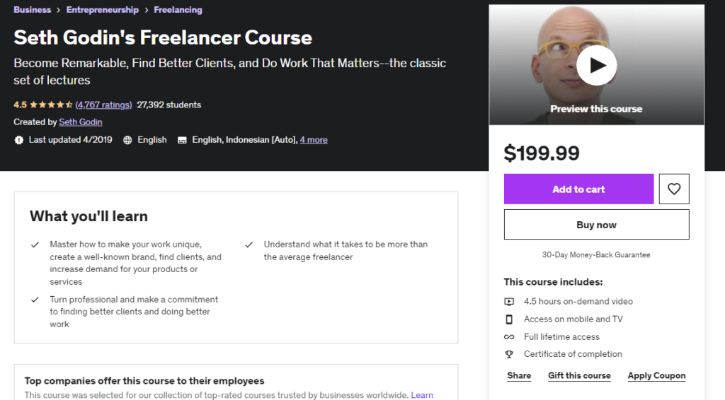 Seth Godin's Freelancer Course: Udemy