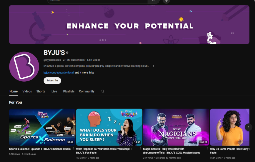 Byju's, an Indian education technology company, excels in creating engaging and educational content. 