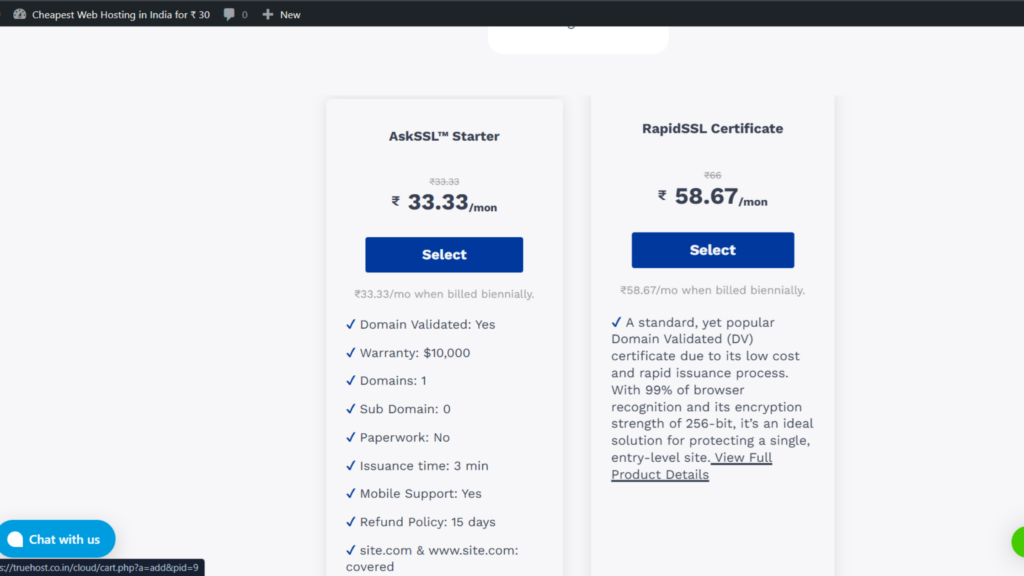 SSL Certificates in India: Benefits, Types & How to Get One 2 Truehost SSL certificates plan