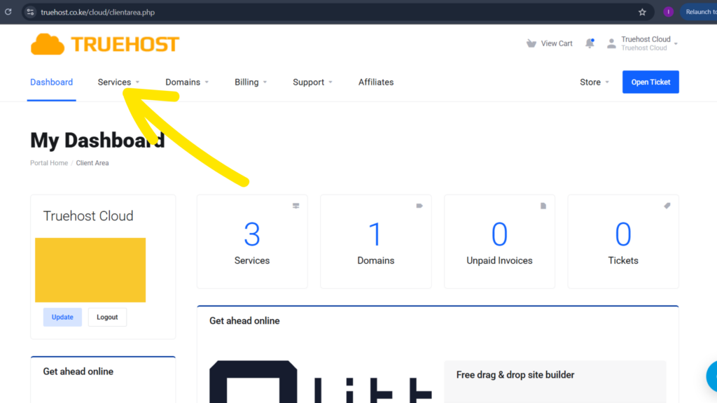 A 6 Step Practical Guide on How to Upgrade Your Hosting Plan 2 How to Upgrade Your Hosting Plan Truehost Client Area Dashboard
