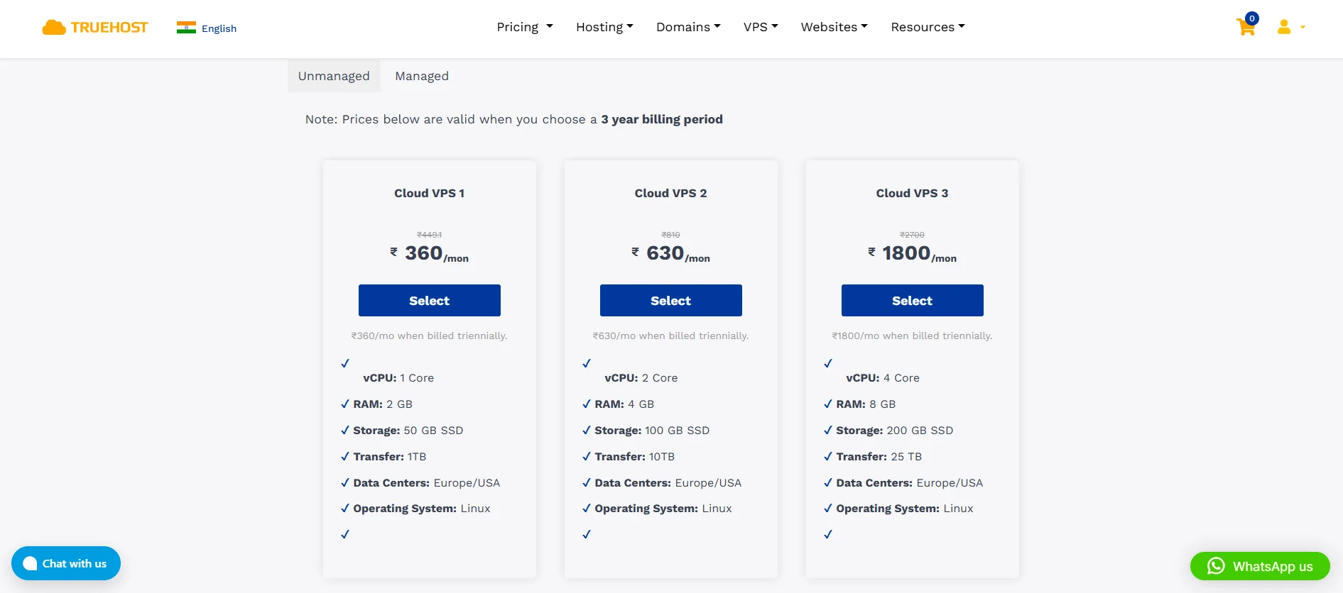 Truehost-unmanaged-VPS-pricing