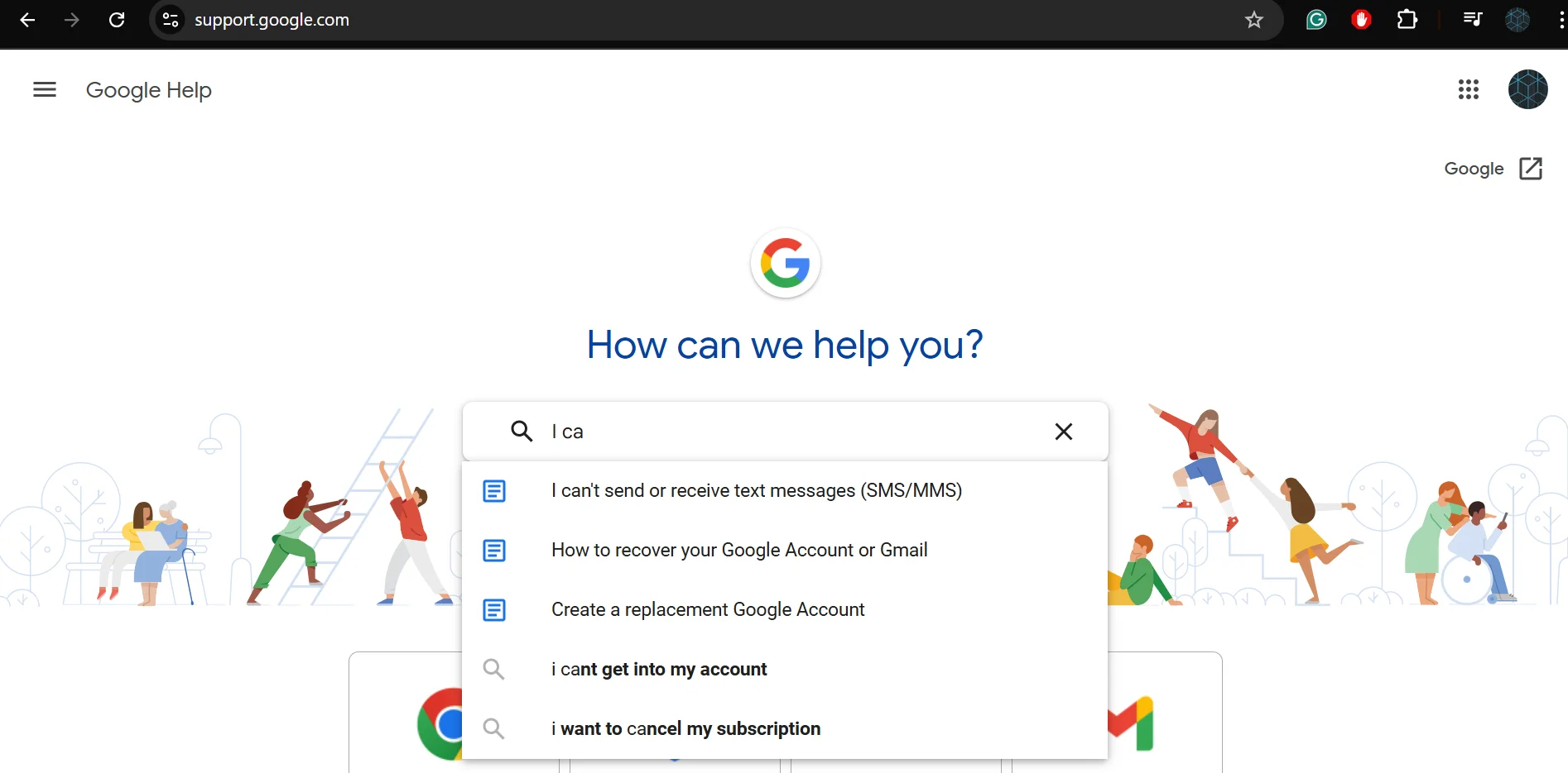 Google-customer-support-portal-homepage