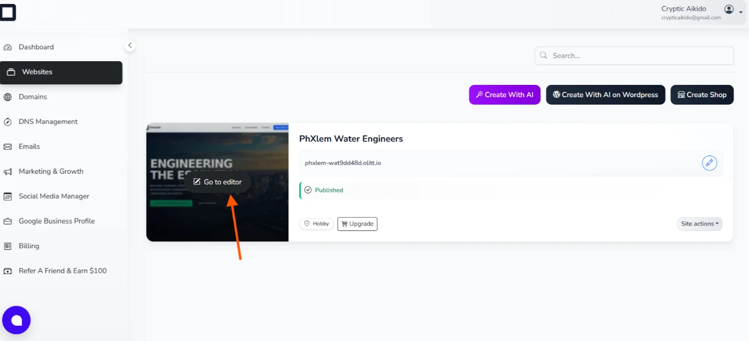 Vibe Coding a Consulting Business Website with Ollit AI: How it Went 14 Ollit-go-to-editor