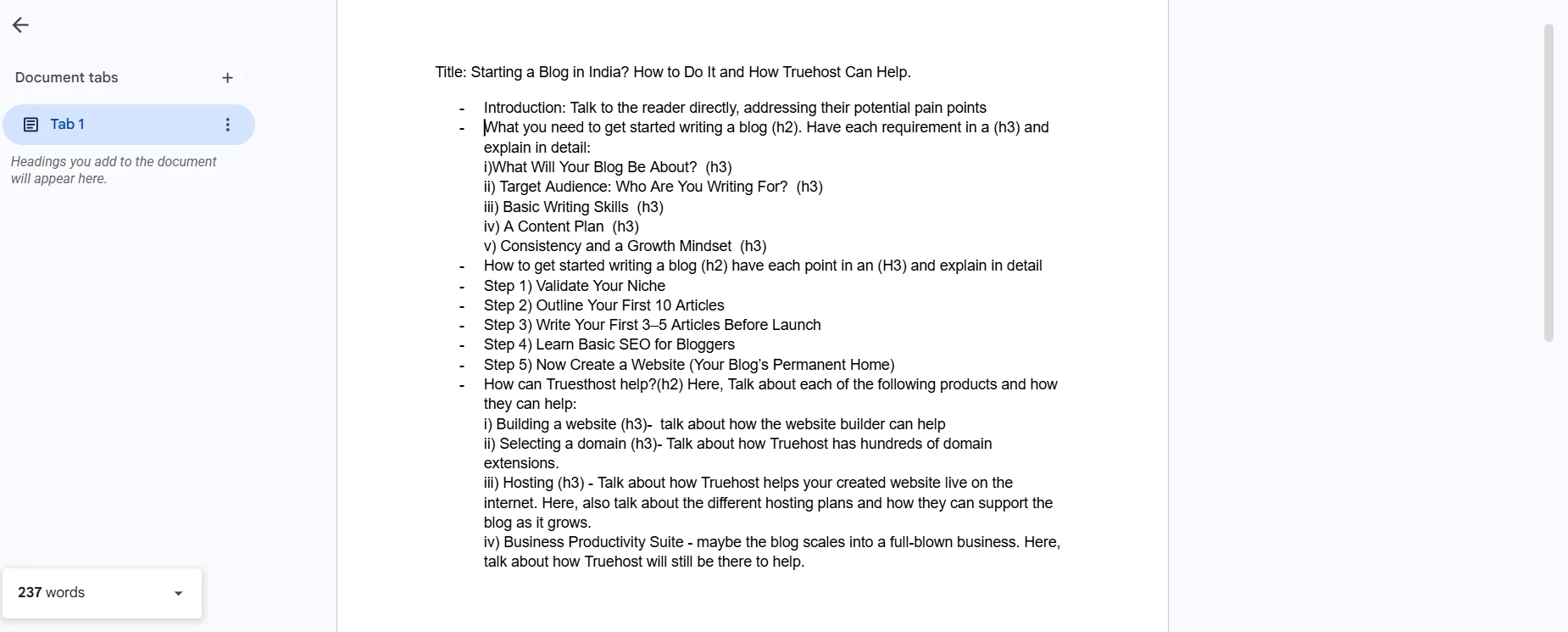 Starting a Blog in India? How to Do It and How Truehost Can Help 1 personal-content-outline-sample