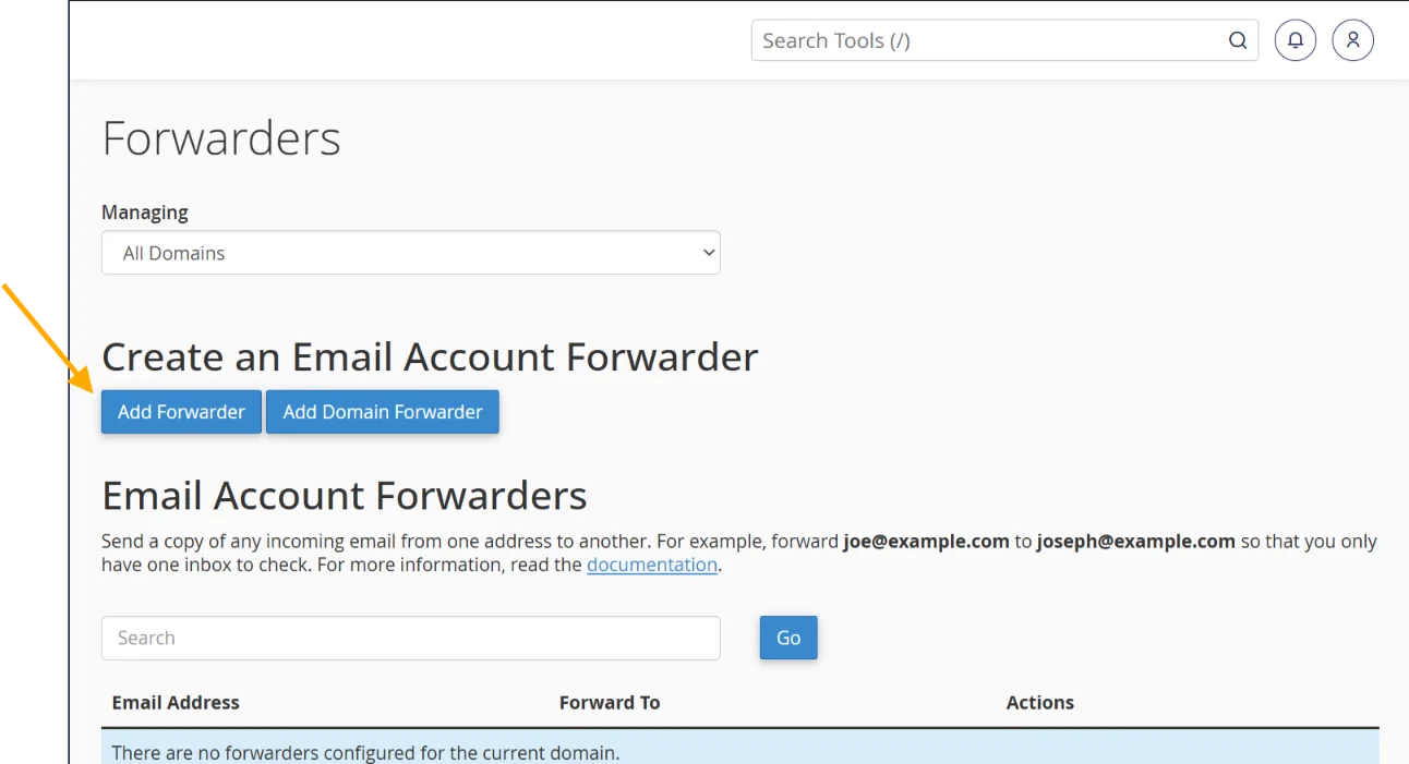 cpanel-add-forwarder