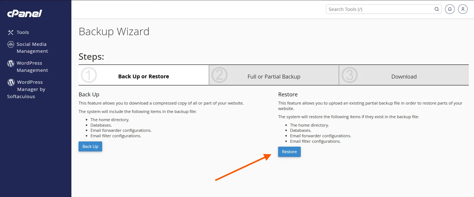 How To Do a Website Backup and Restore Using cPanel 13 cpanel-wizard-restore