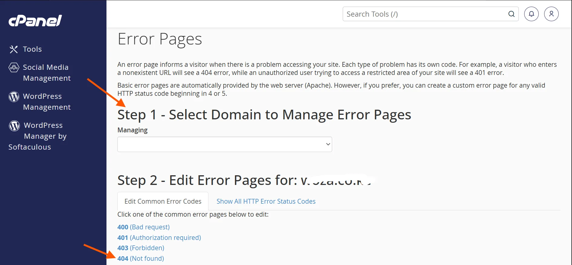 cpanel-select-404-error
