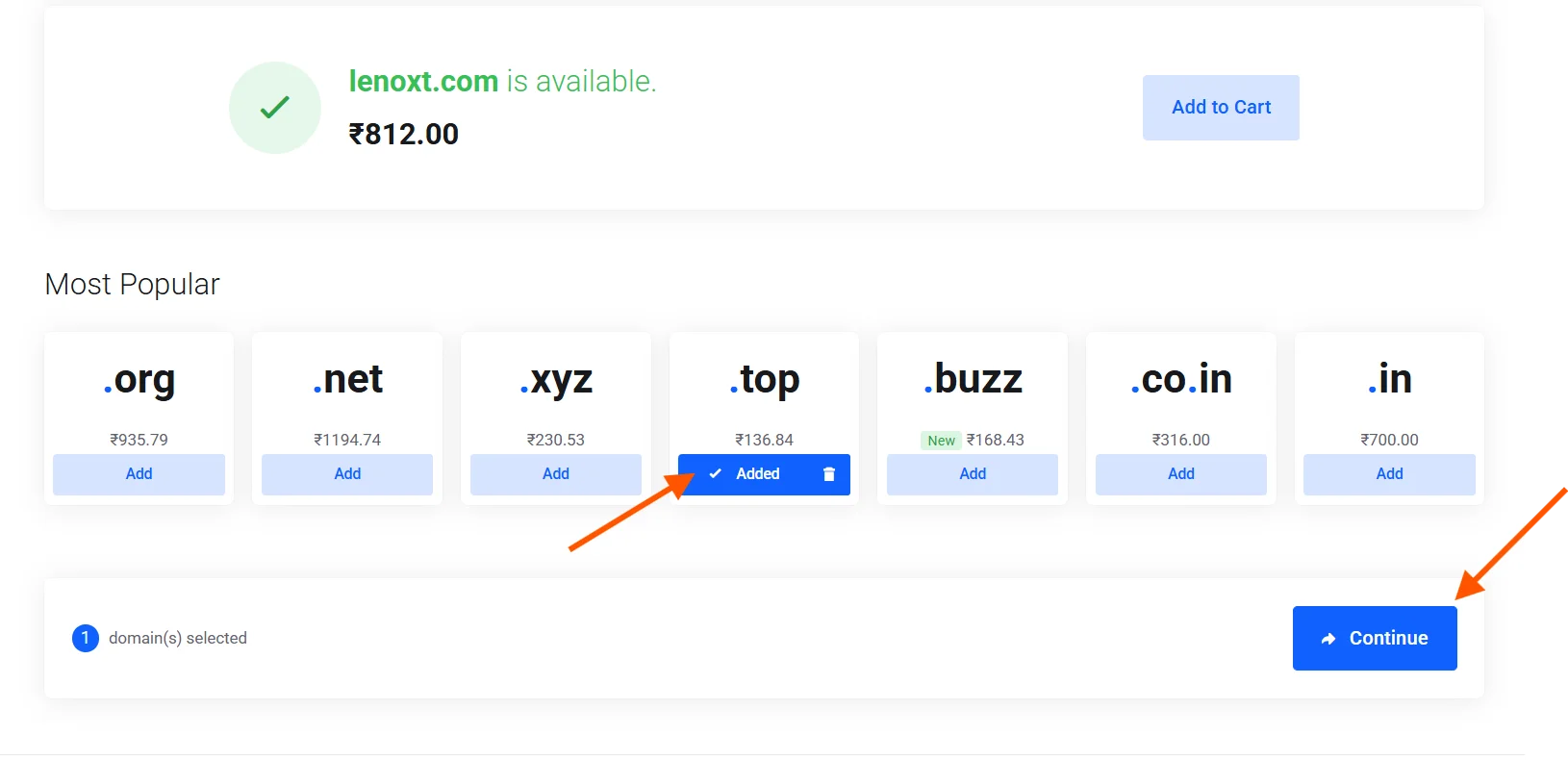 Truehost-domain-cart