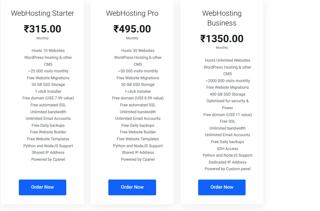 truehost web hosting plans