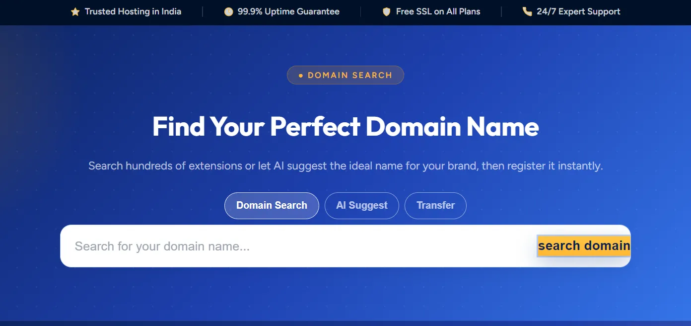 Find Your Perfect Domain Name
Search hundreds of extensions or let AI suggest the ideal name for your brand, then register it instantly.